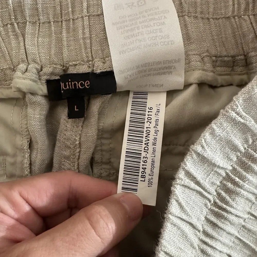 Quince 100% European Linen Wide Leg Loose Pants Flax/Beige Drawstring Size Large